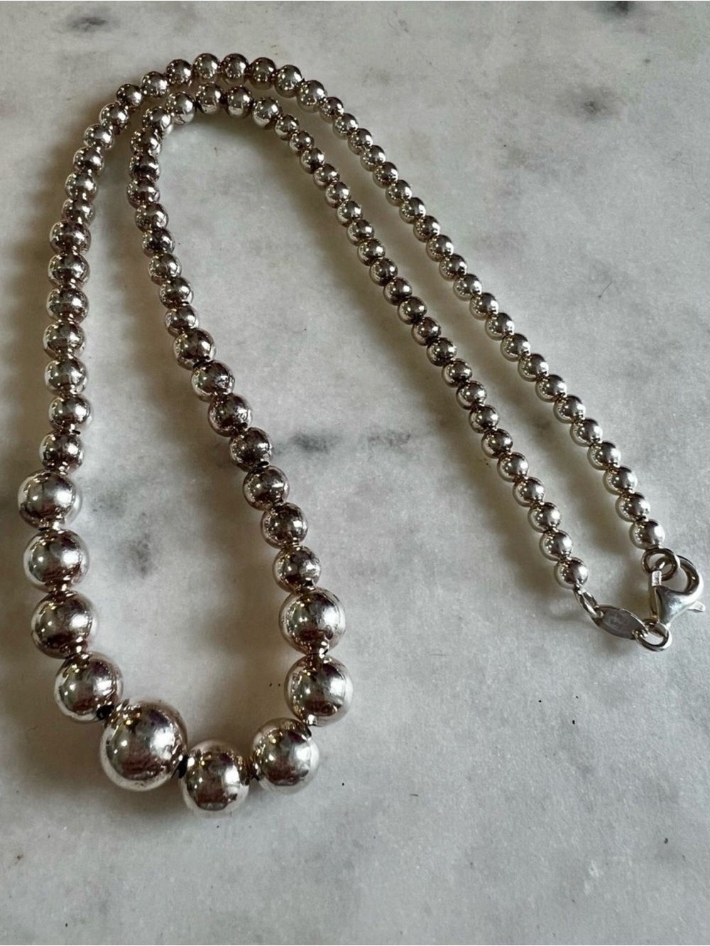 Vintage Dyadema Italy 925 Sterling Silver Graduated Bead Chain Necklace 18” 12 g
